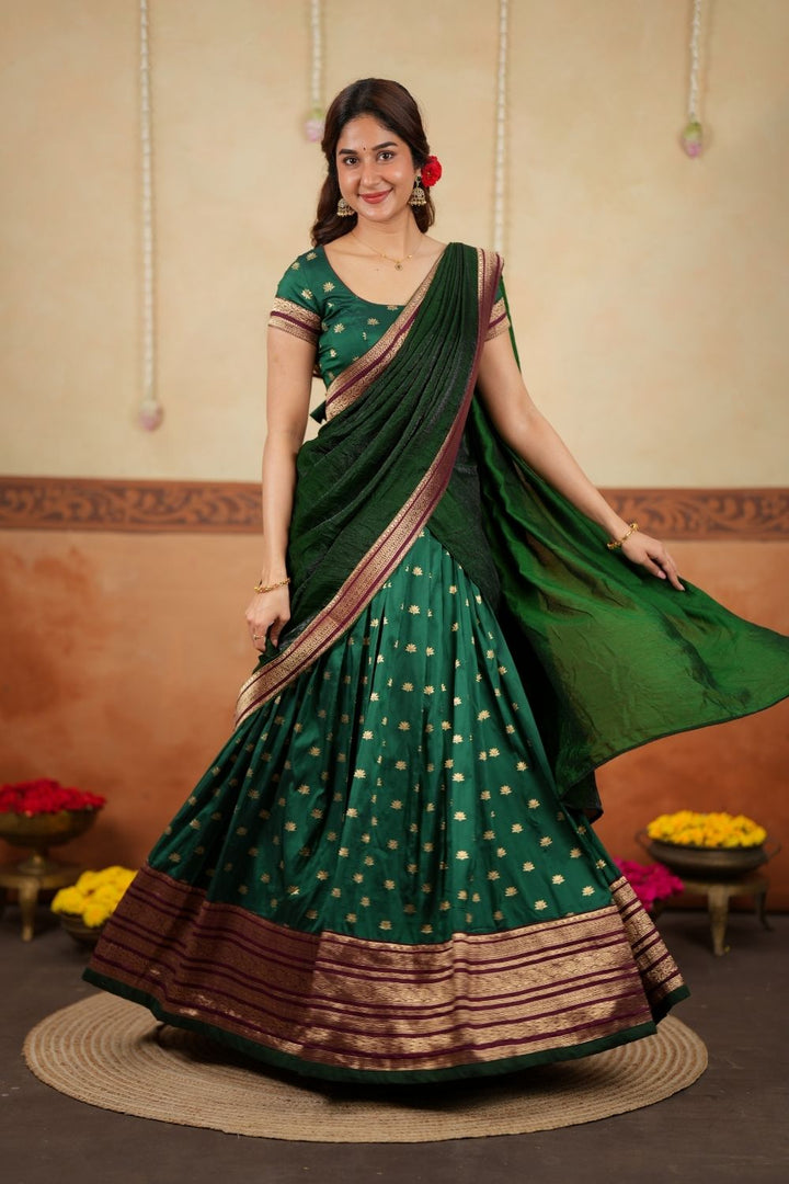 Shravya Green Halfsaree (Set of 3) | SHOBITAM