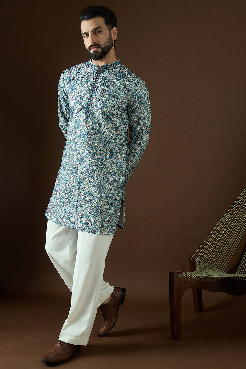 White Polyster Solid Embroidered Straight Kurta | SHOBITAM