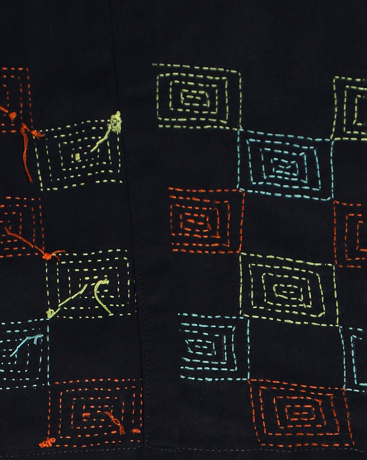 Navy Kantha Cotton Kurta | SHOBITAM