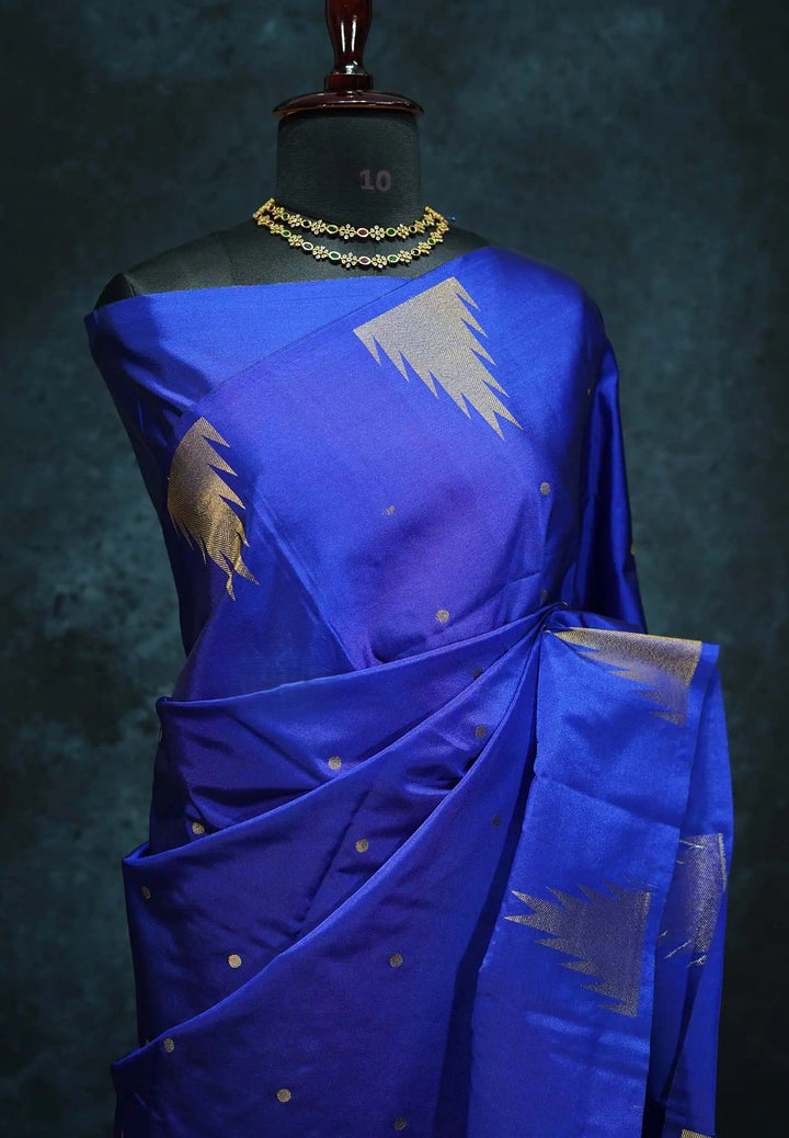 MS Blue - Hamsavalli –Art Silk saree with temple weaving and zari pallu | SHOBITAM