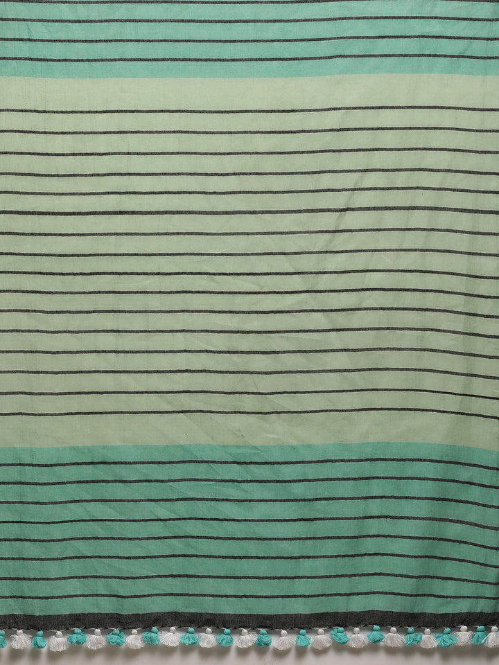 Handwoven Cotton Saree with pompoms | SHOBITAM