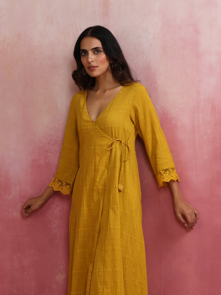 Mustard Cotton Dobby Kurta Set | SHOBITAM