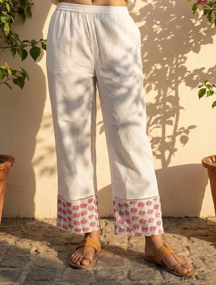 White Pink Boota Print Anarkali Kurta Pant Dupatta Set | SHOBITAM