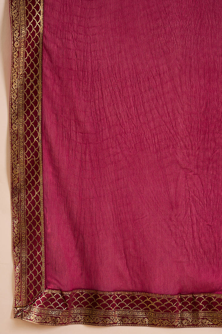 Magenta Silk Blend Woven Design Anarkali Suit Set | SHOBITAM