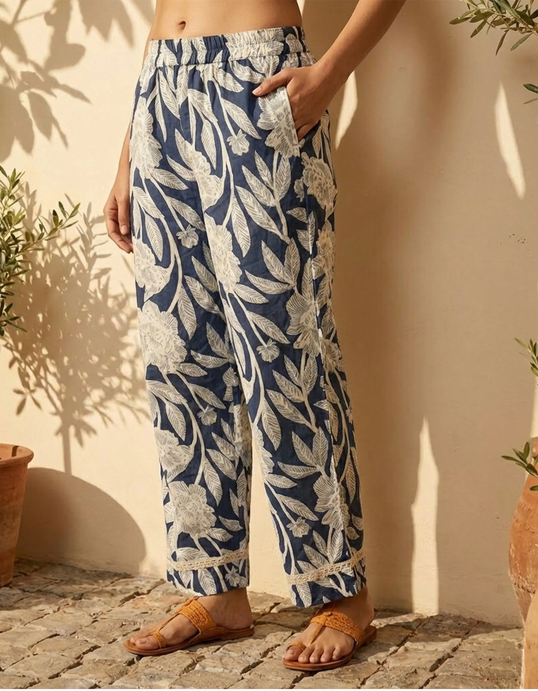 Navy Blue Floral Print Kurta Co-Ord Set | SHOBITAM
