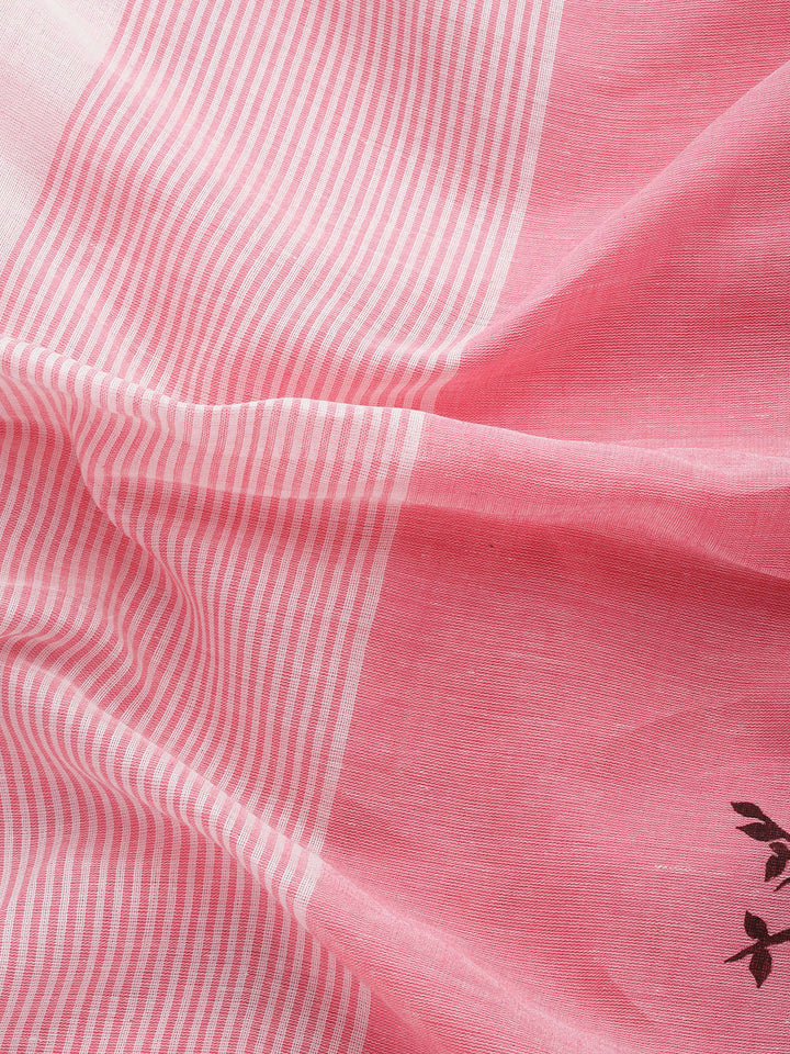 Handloom Coral Pink Saree | SHOBITAM