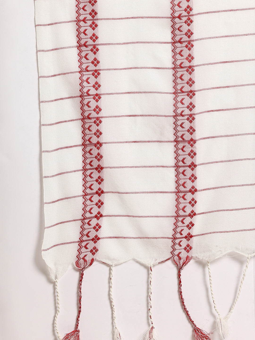 White Red Pure Cotton Saree with Blouse piece | SHOBITAM