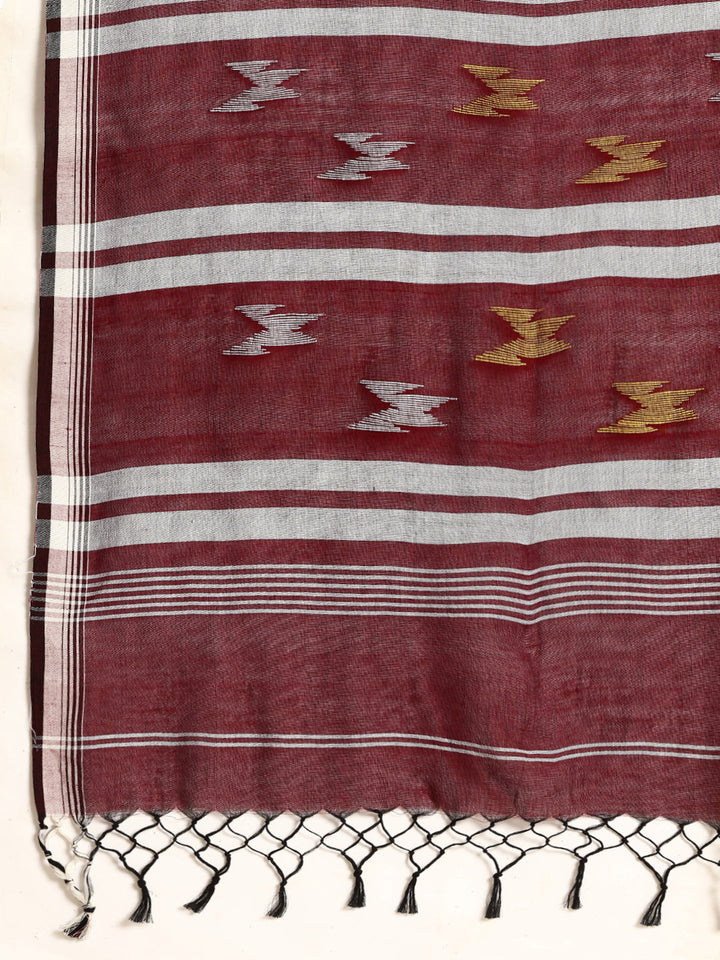 Blue & Red Handloom Cotton Jamdani Saree | SHOBITAM
