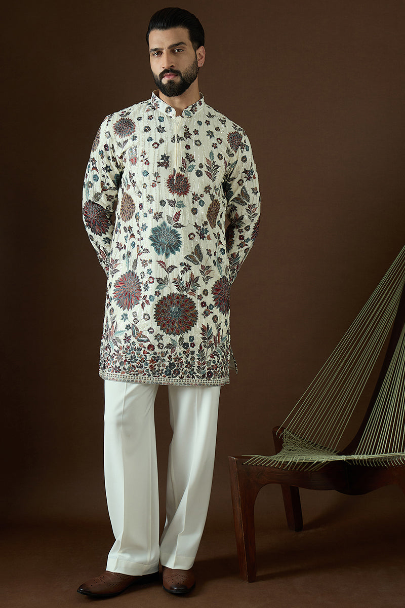 White Georgette Solid Embroidered Straight Kurta Sets | SHOBITAM