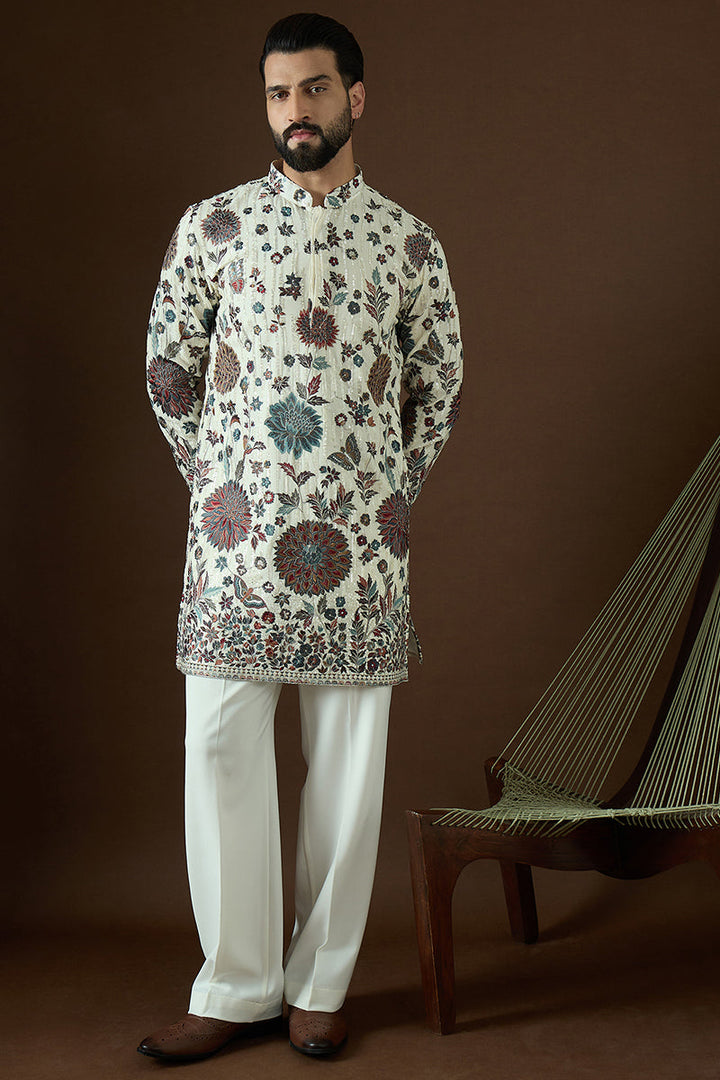 White Georgette Solid Embroidered Straight Kurta Sets | SHOBITAM