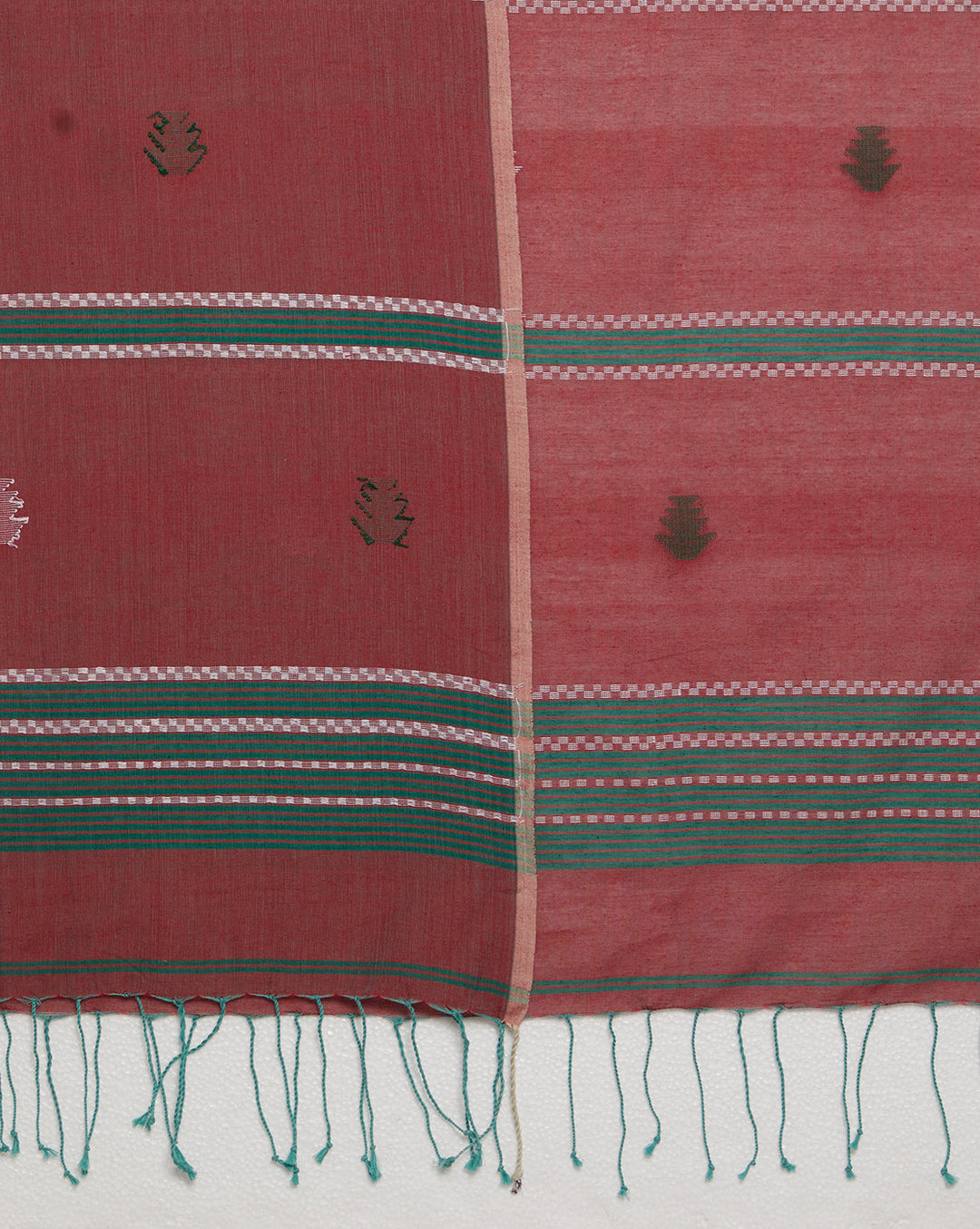 Pink Green Jamdani Cotton Saree | SHOBITAM