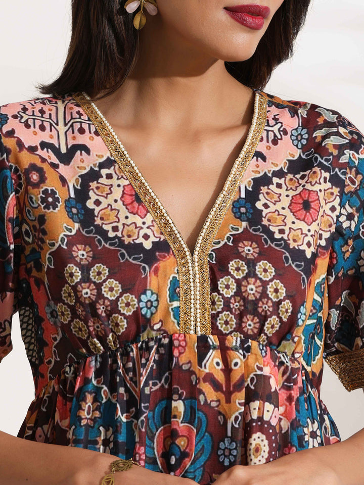 Brown Print Flared Co-ord Set | SHOBITAM