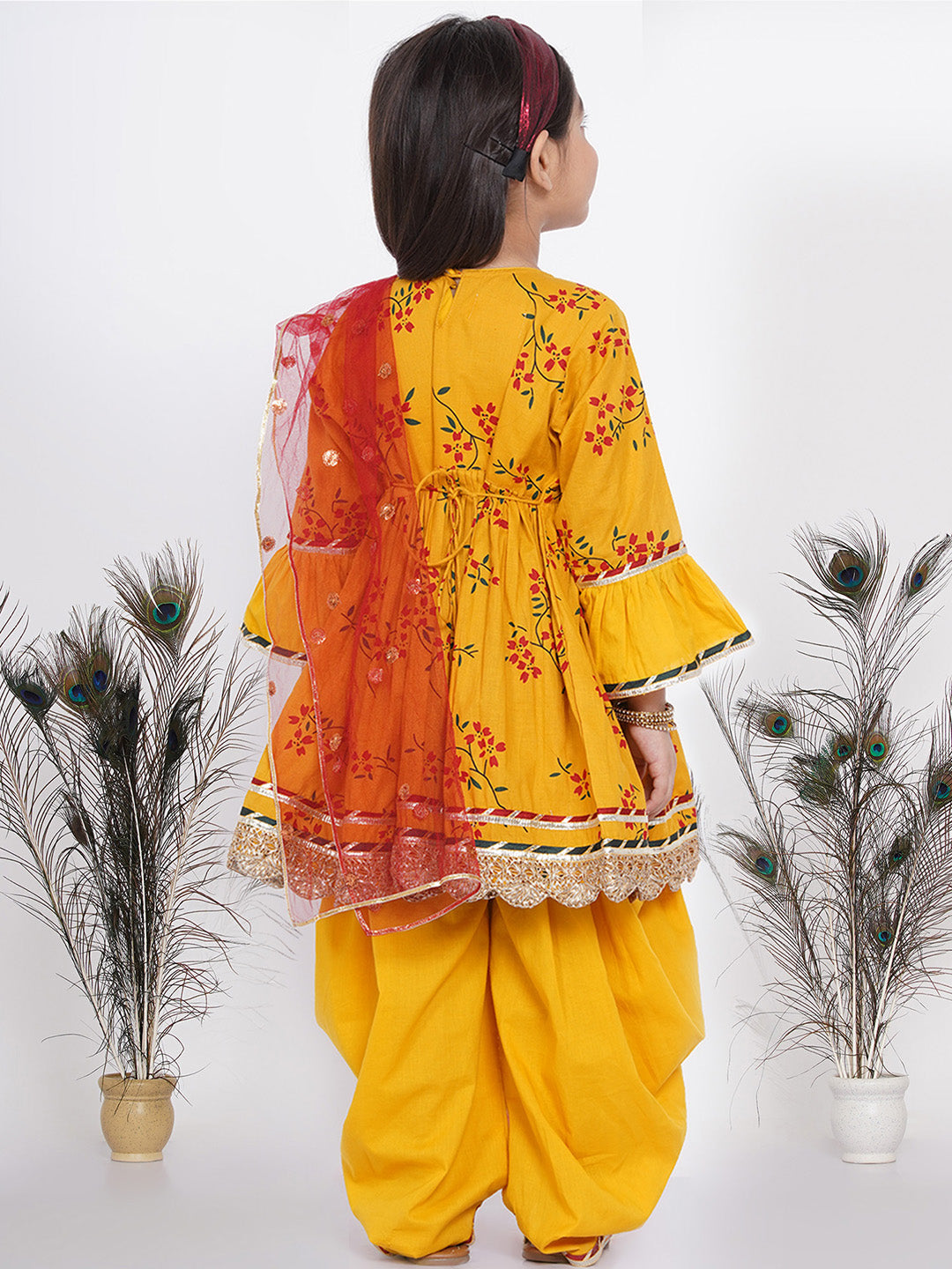 Girls Jaipuri Lacework and patchwork Kurta frock with Salwar and Dupatta | SHOBITAM
