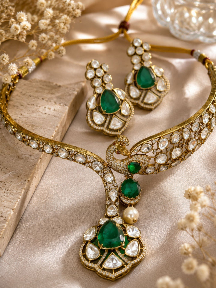 Peacock Kundan Necklace Set Gold Plated |SHOBITAM