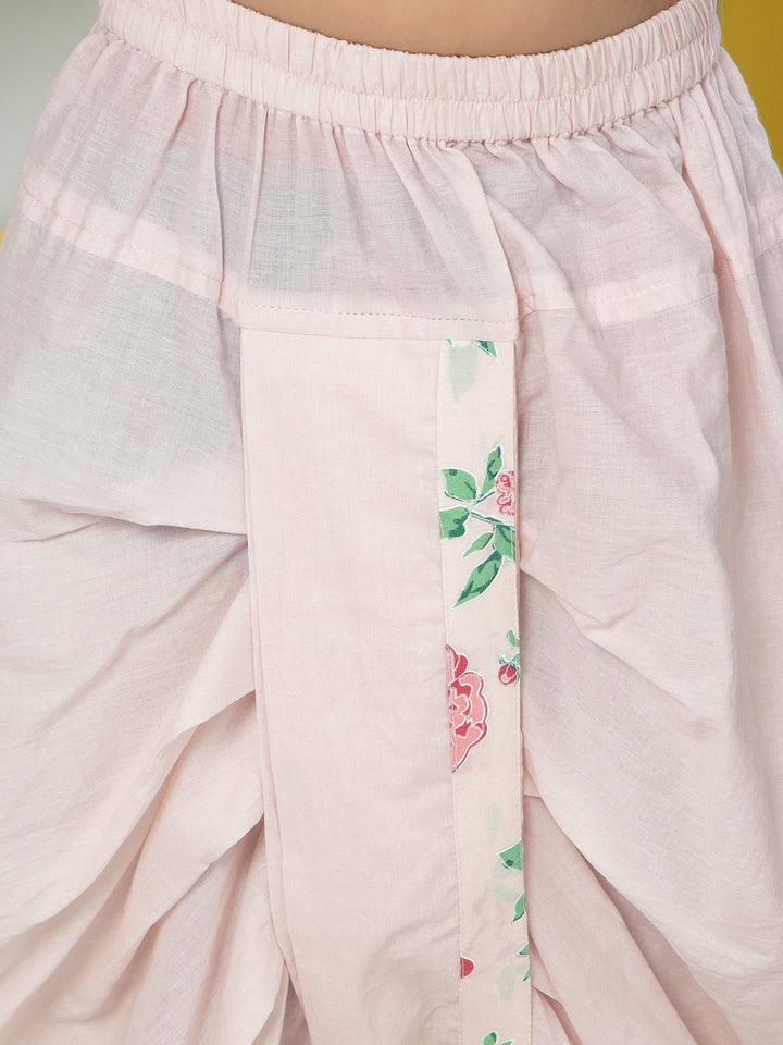 Petal Pink Floral Cotton Kurta with Dhoti | SHOBITAM