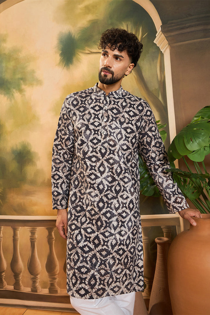 Blue Pure Cotton Batik Embroidered Straight Kurta with Trouser | SHOBITAM
