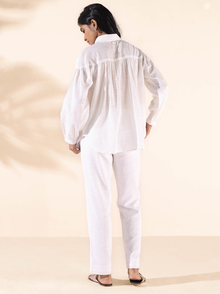White Cotton Shirt Co-ord Set | SHOBITAM