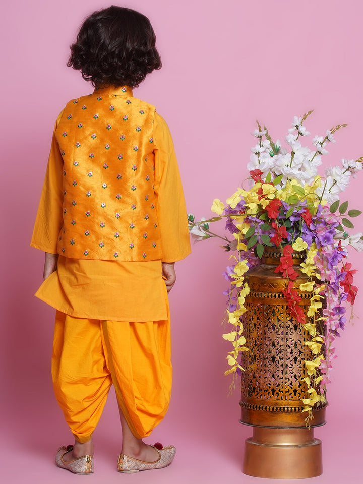 Choti Buti Floral Bundi Jacket with Dhoti Kurta - Yellow | SHOBITAM