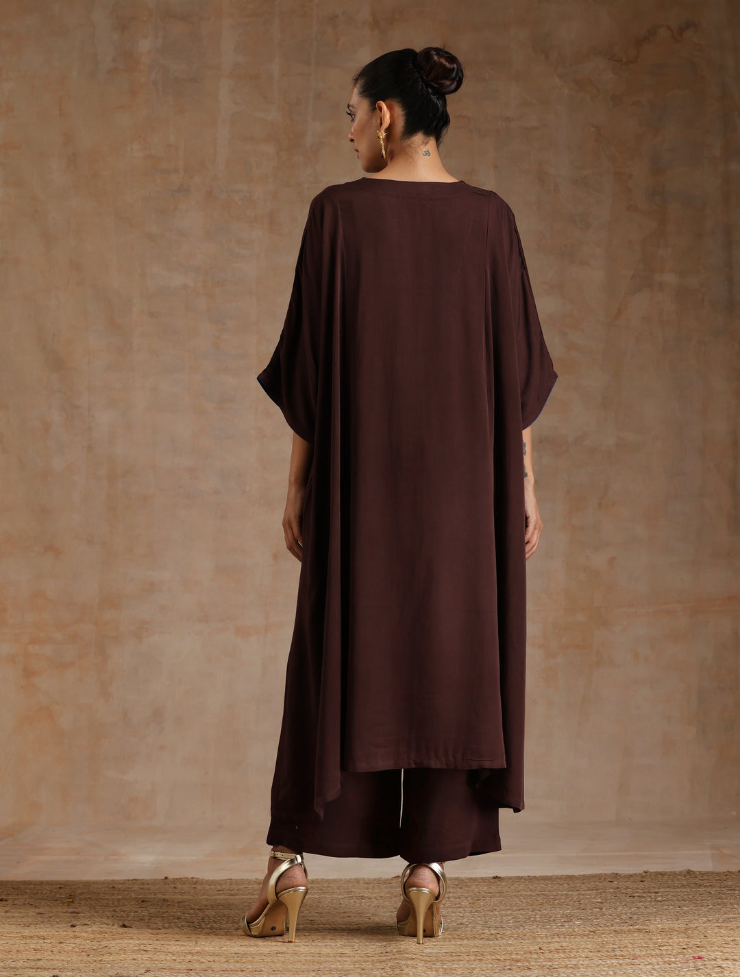 Cola Brown Modal Satin Oversized Kurta Set | SHOBITAM