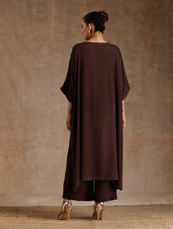 Cola Brown Modal Satin Oversized Kurta Set | SHOBITAM