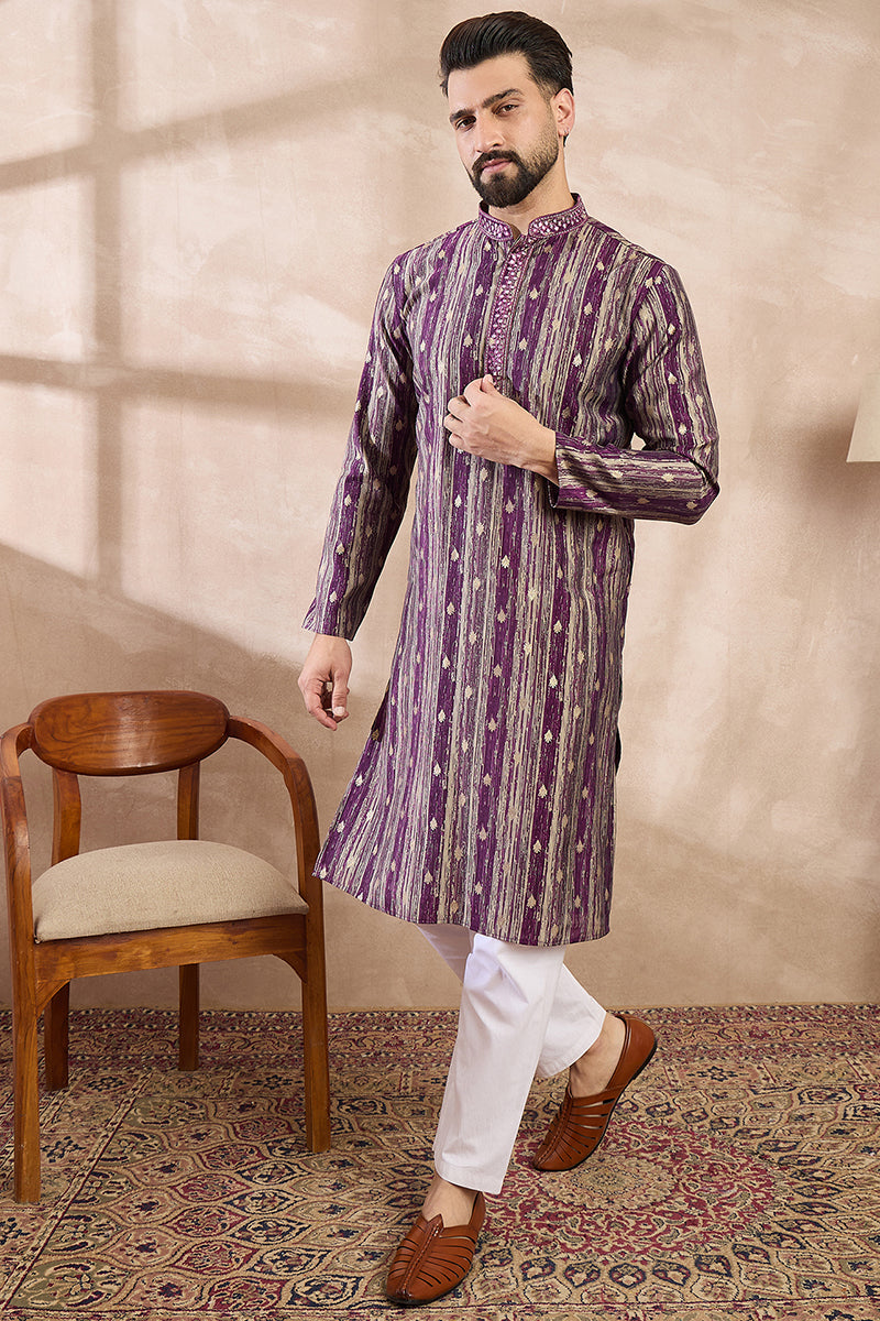 Purple Silk Blend Abstract Printed Straight Kurta With Trouser | SHOBITAM