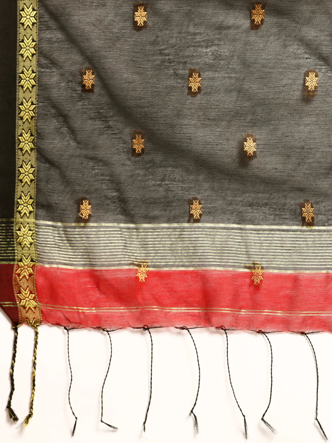 Red Zari Buti Silk Cotton Saree with blouse piece