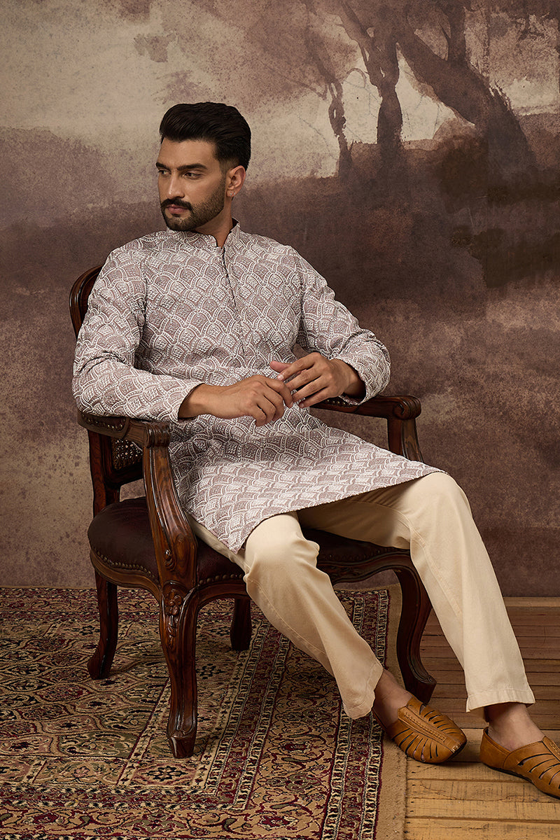 Mauve Viscose Rayon Solid Embroidered Straight Kurta with Trouser  | SHOBITAM