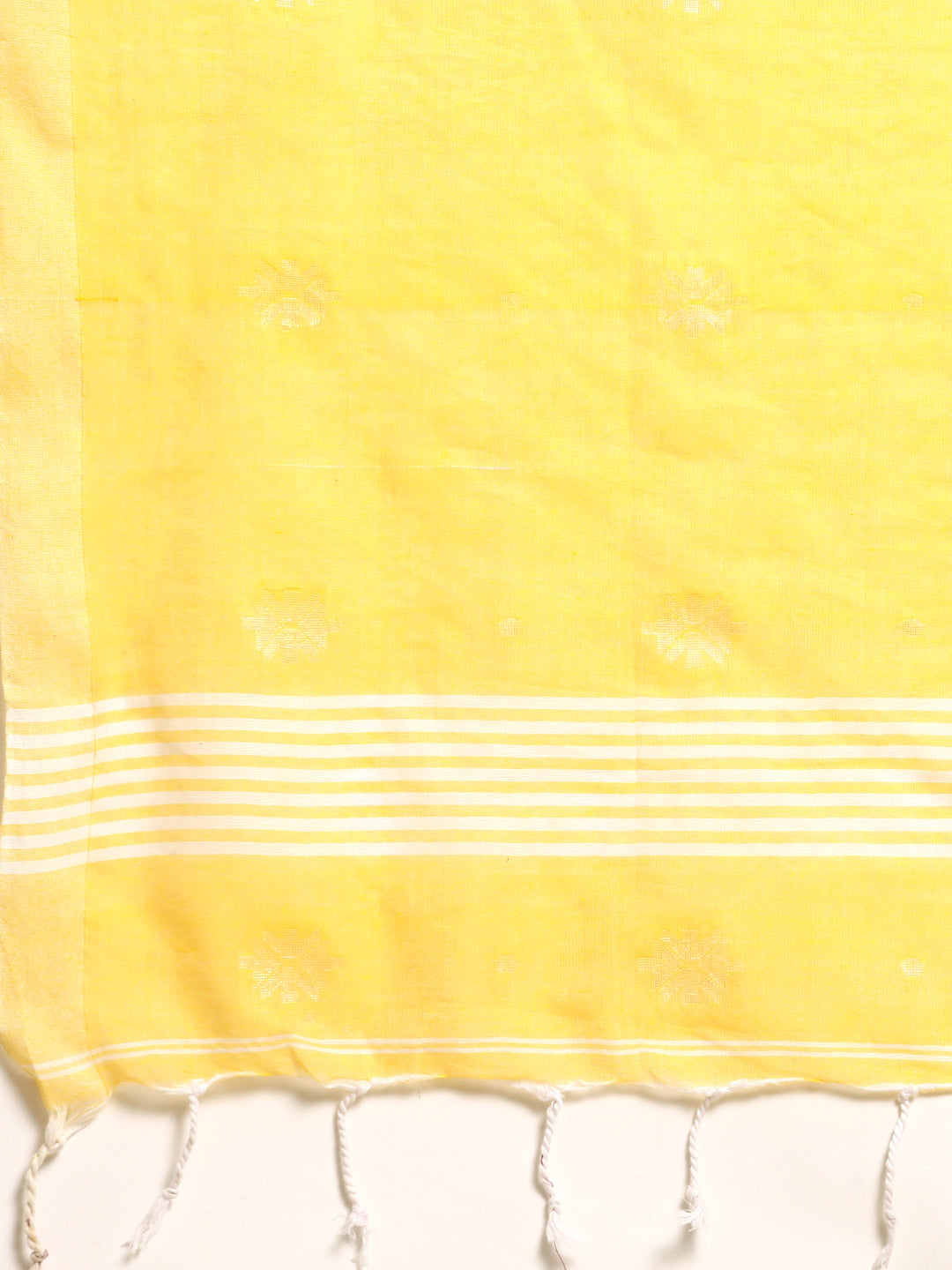 Yellow White Buti Cotton Saree With Minimal Border