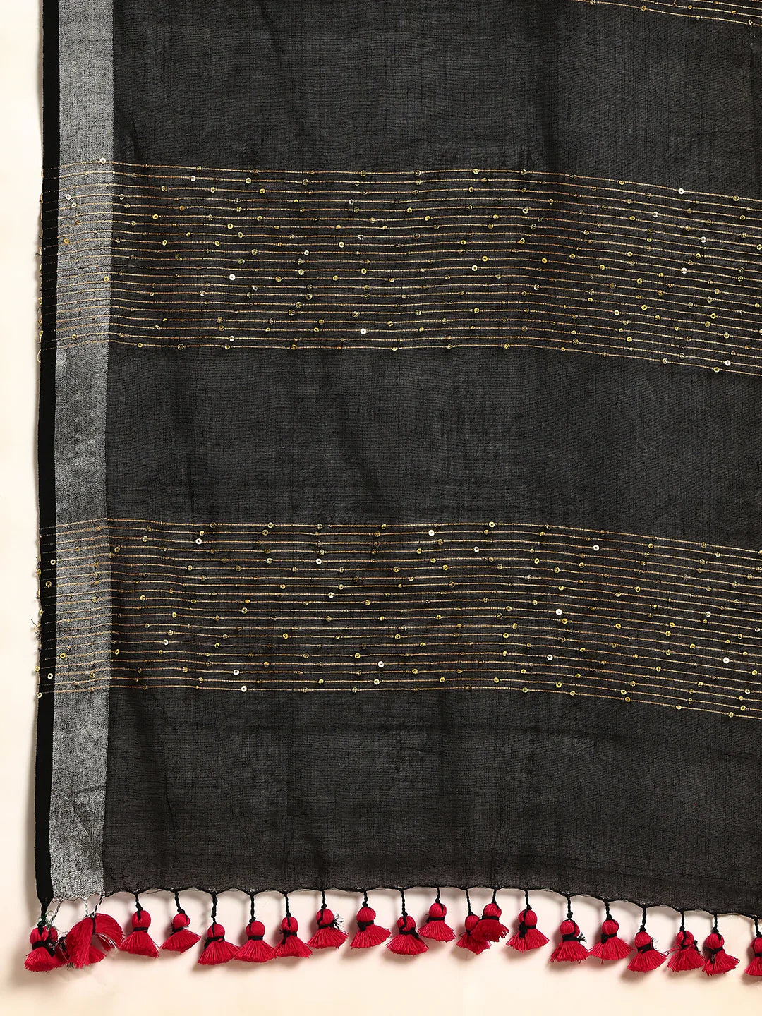 Green, Magenta & Blue Handloom Cotton Sequins Saree