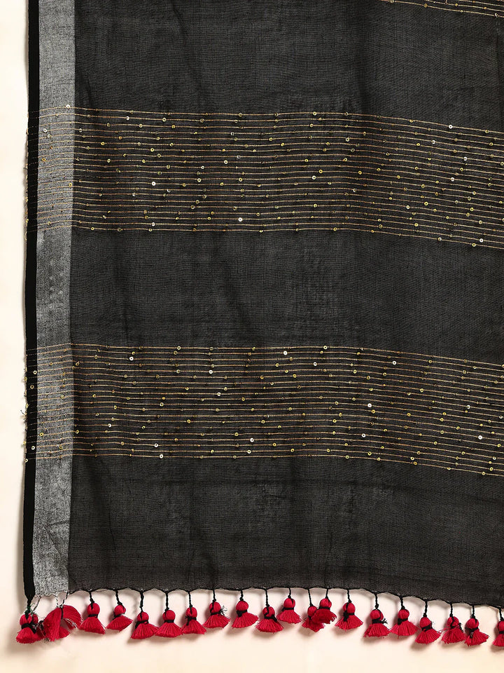 Green, Magenta & Blue Handloom Cotton Sequins Saree