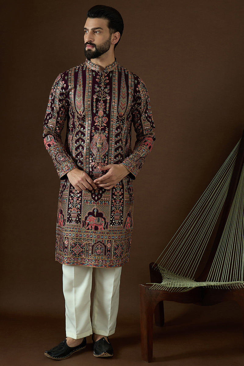 Purple Georgette Solid Embroidered Straight Kurta Sets | SHOBITAM