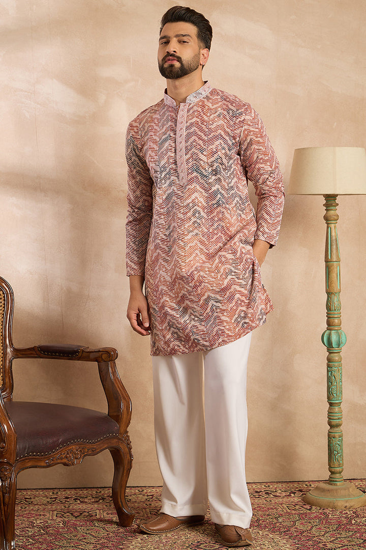 Orange Silk Blend Solid Embroidered Straight Kurta | SHOBITAM