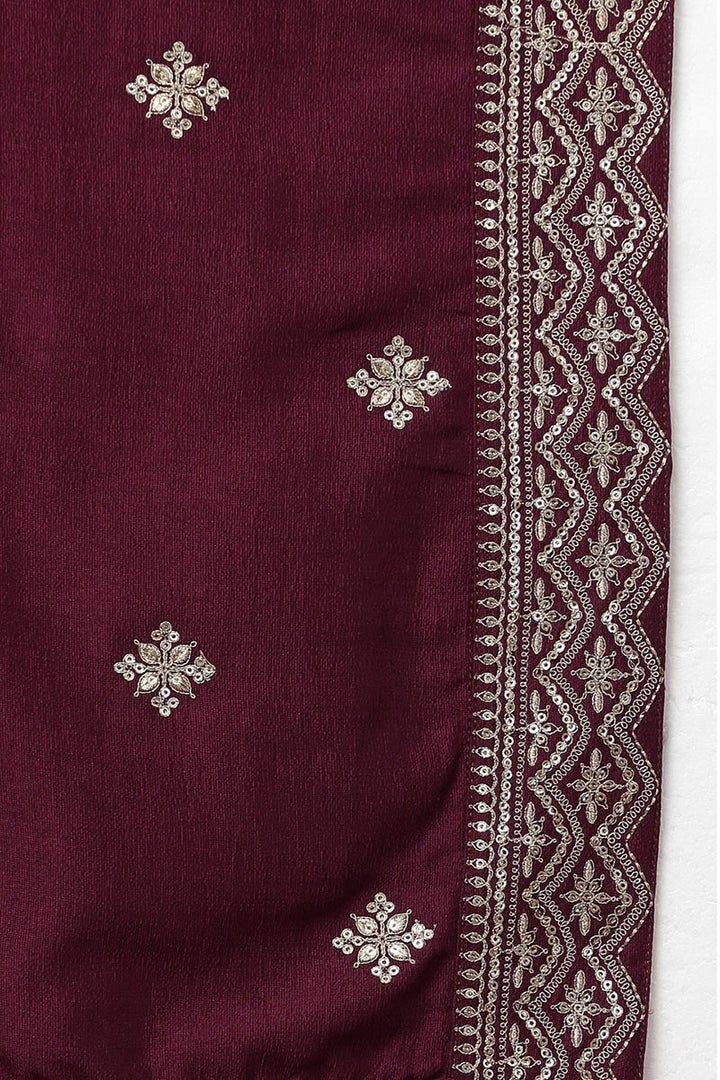 Burgundy Silk Blend Solid Straight Kurta Trousers With Dupatta  | SHOBITAM
