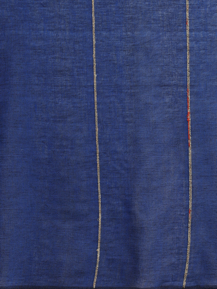 Dark Blue Ajrak Print Khesh Saree with Blouse piece | SHOBITAM