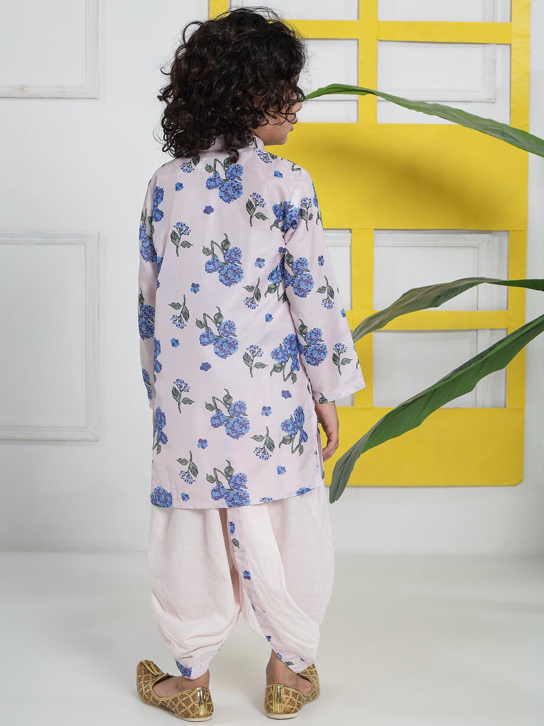 Rose Water Floral Muslin Kurta with Cotton Dhoti | SHOBITAM