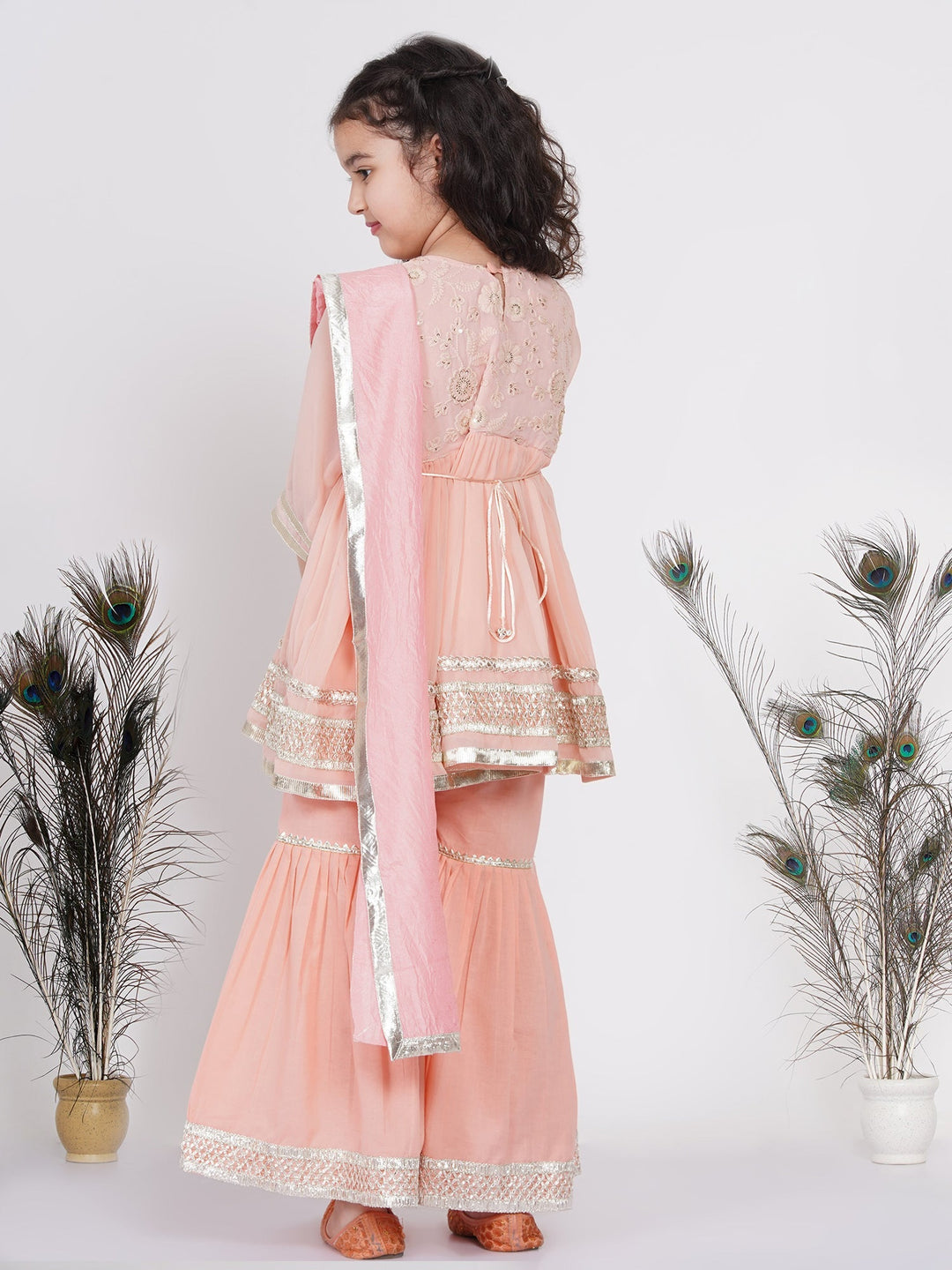 Girls Gotta Patti work Kurta frock with Sharara and Dupatta | SHOBITAM