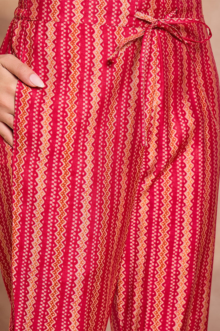 Pink Rayon Blend Floral Printed Straight Kurta Trouser With Dupatta | SHOBITAM