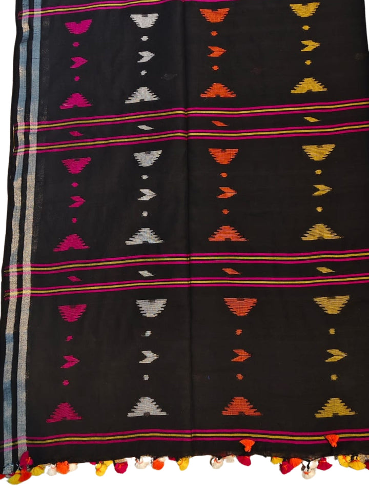 Black Handloom Jamdani Cotton Saree | SHOBITAM