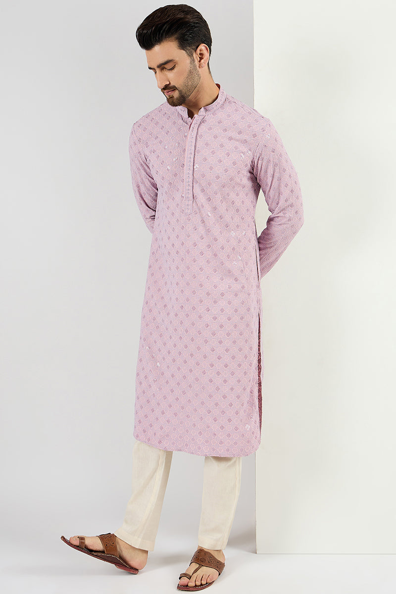 Purple Viscose Rayon Solid Embroidered Straight Kurta | SHOBITAM
