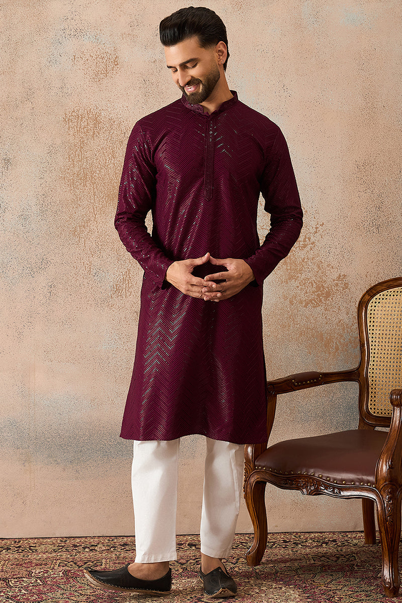 Purple Rayon Embroidered Straight Kurta | SHOBITAM