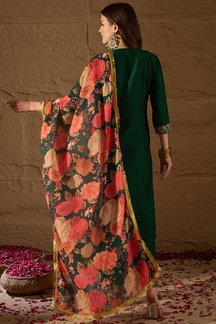 Green Silk Blend Embroidered Kurta Pant With Dupatta |SHOBITAM
