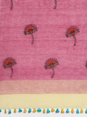 Blue Pink Pure Cotton Kantha Stitch saree