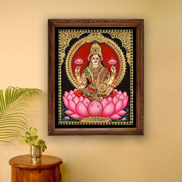 TANJORE PAINTING LOTUS GAJA LAKSHMI 12*15 | SHOBITAM