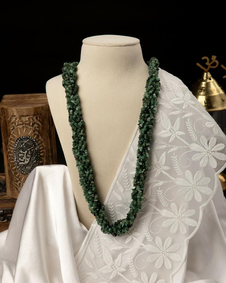 Vana Ratna: Original Emerald Uncut Braided Mala  | SHOBITAM