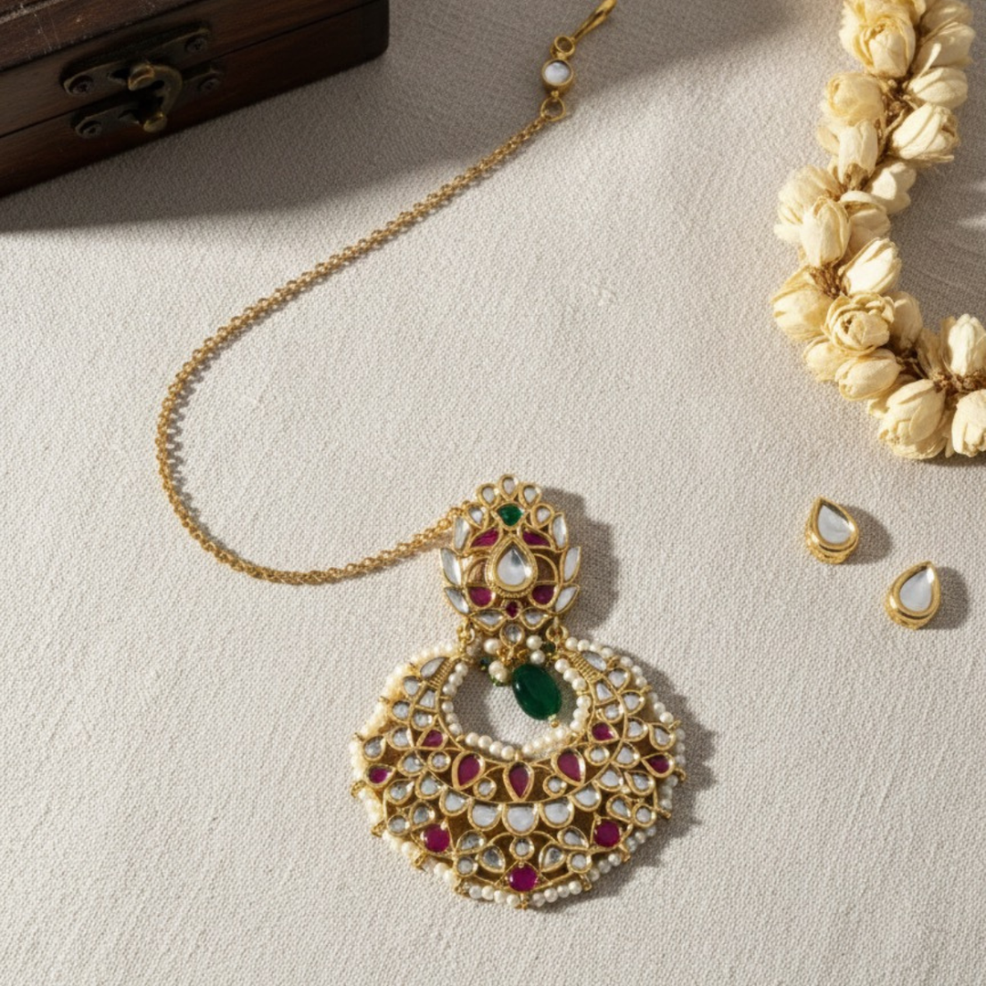 Golden Anti Tarnish Chain and Kundan Ear Chain - Earrings included | SHOBITAM