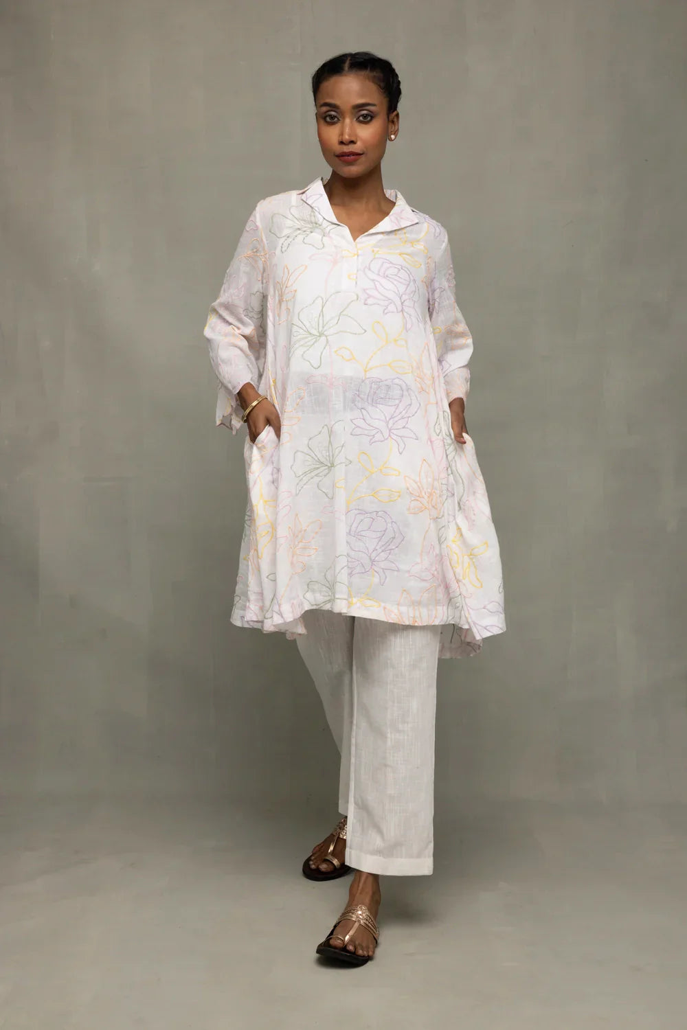 Ivory South Cotton Floral Embriodered Co-Ord Set | SHOBITAM