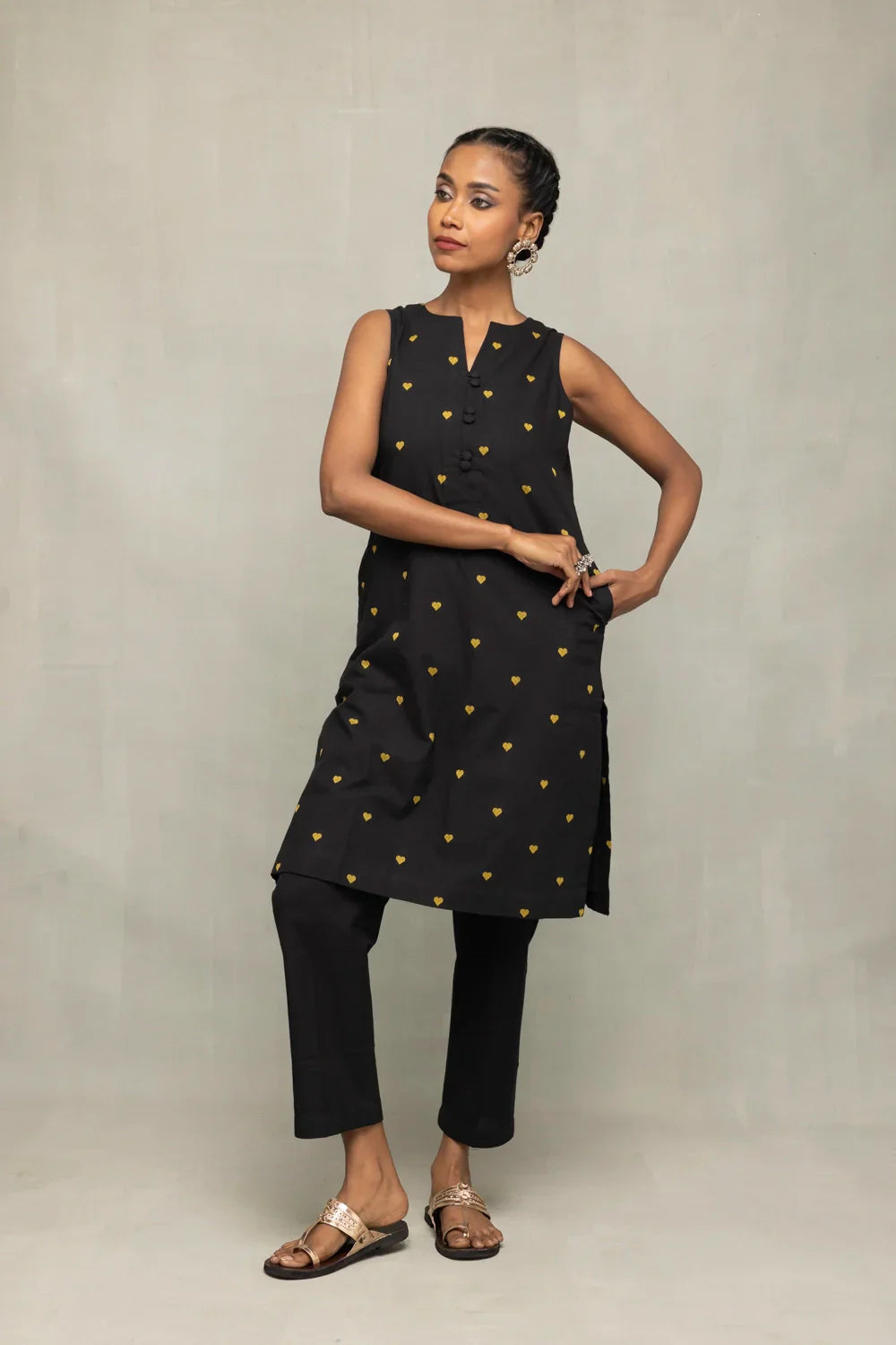 Black & Yellow Hearts South Cotton Co-Ord Set