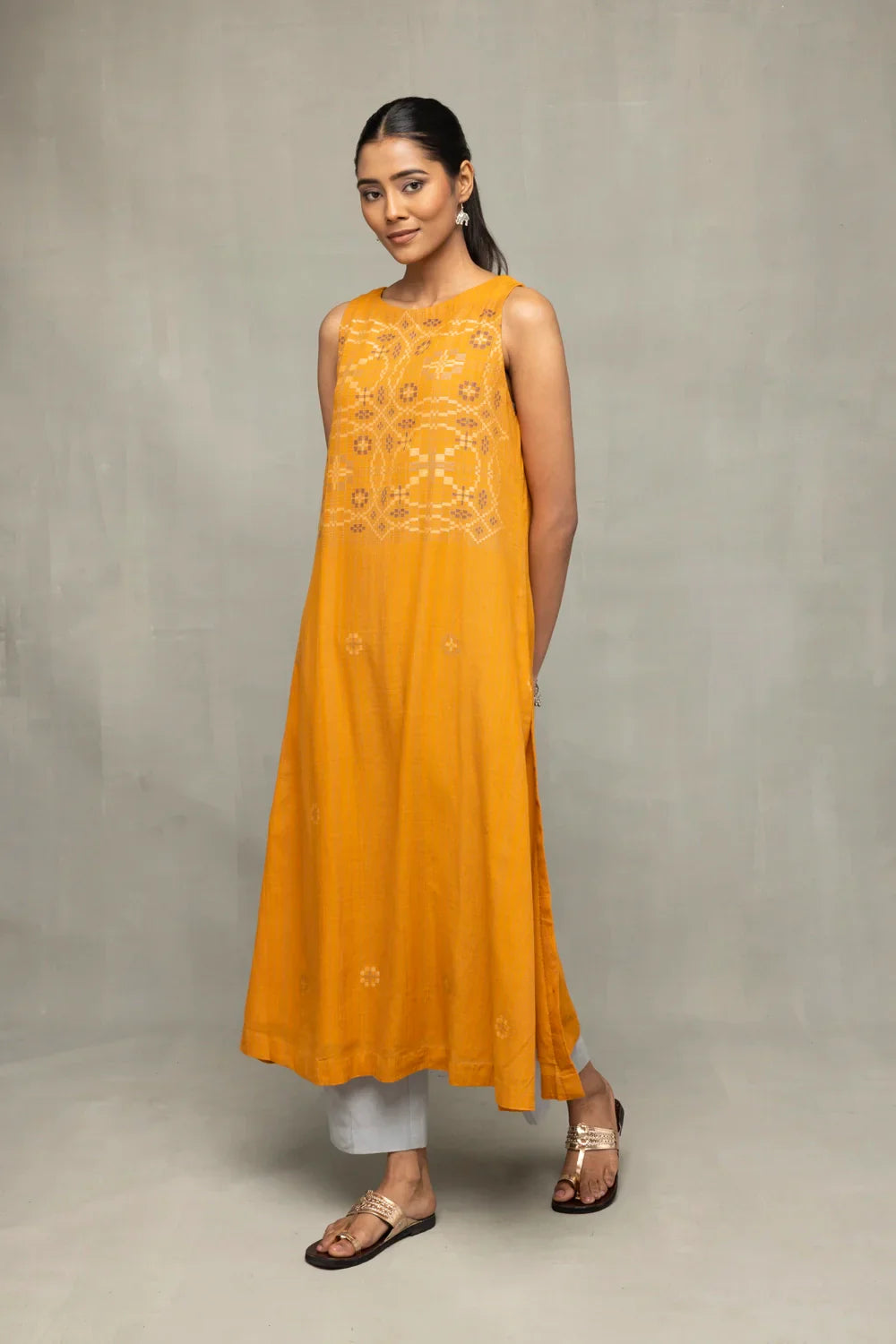 Mustard & Moonlight Jamdani Kurta Set with Dupatta | SHOBITAM