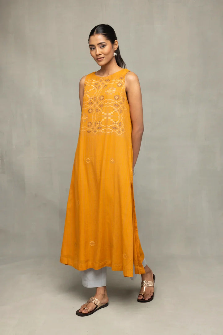 Mustard & Moonlight Jamdani Kurta Set with Dupatta | SHOBITAM