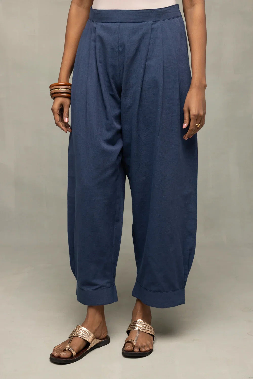 Muted Navy Blue Minimalist Kala Cotton Co-Ord Set | SHOBITAM